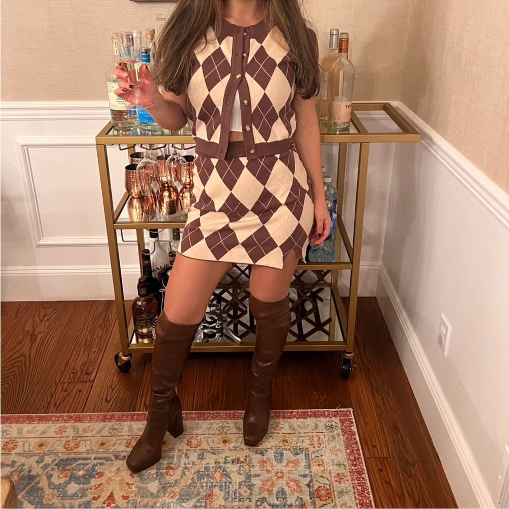 Stylish Brown and Cream Two Piece